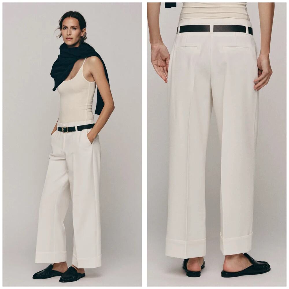 Zara Oyster Cuffed Wide Leg Trousers Size XS Minimalist Chic Relaxed 1478/234